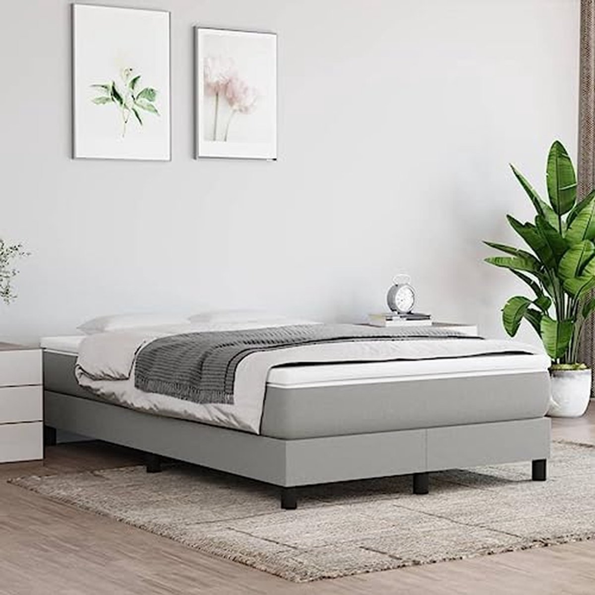 Boxspring Frame - Bedombouw - Slapen - Plywood lattenbodem - 120x200 cm - Lichtgrijs