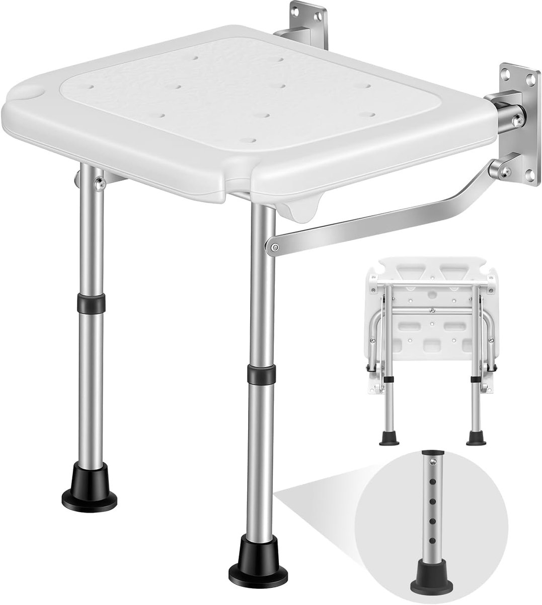 Opvouwbare Douchestoel - Inklapbaar Zitje - Veilig Douchen - 180 kg Draaglast - 42-53 cm Verstelbaar - Wit