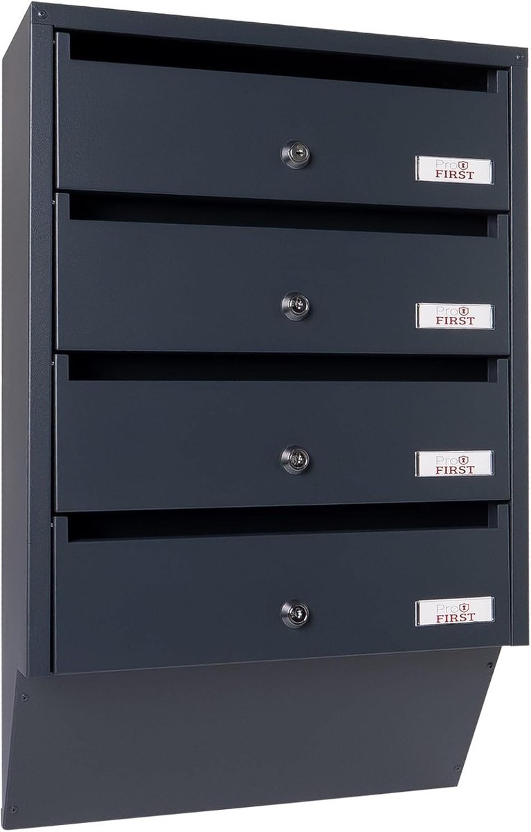 Brievenbussysteem 4 Partijen - Postvakken met slot - Veilig post ontvangen - Cilinderslot per vak - 60x38.5x14 cm - Antraciet