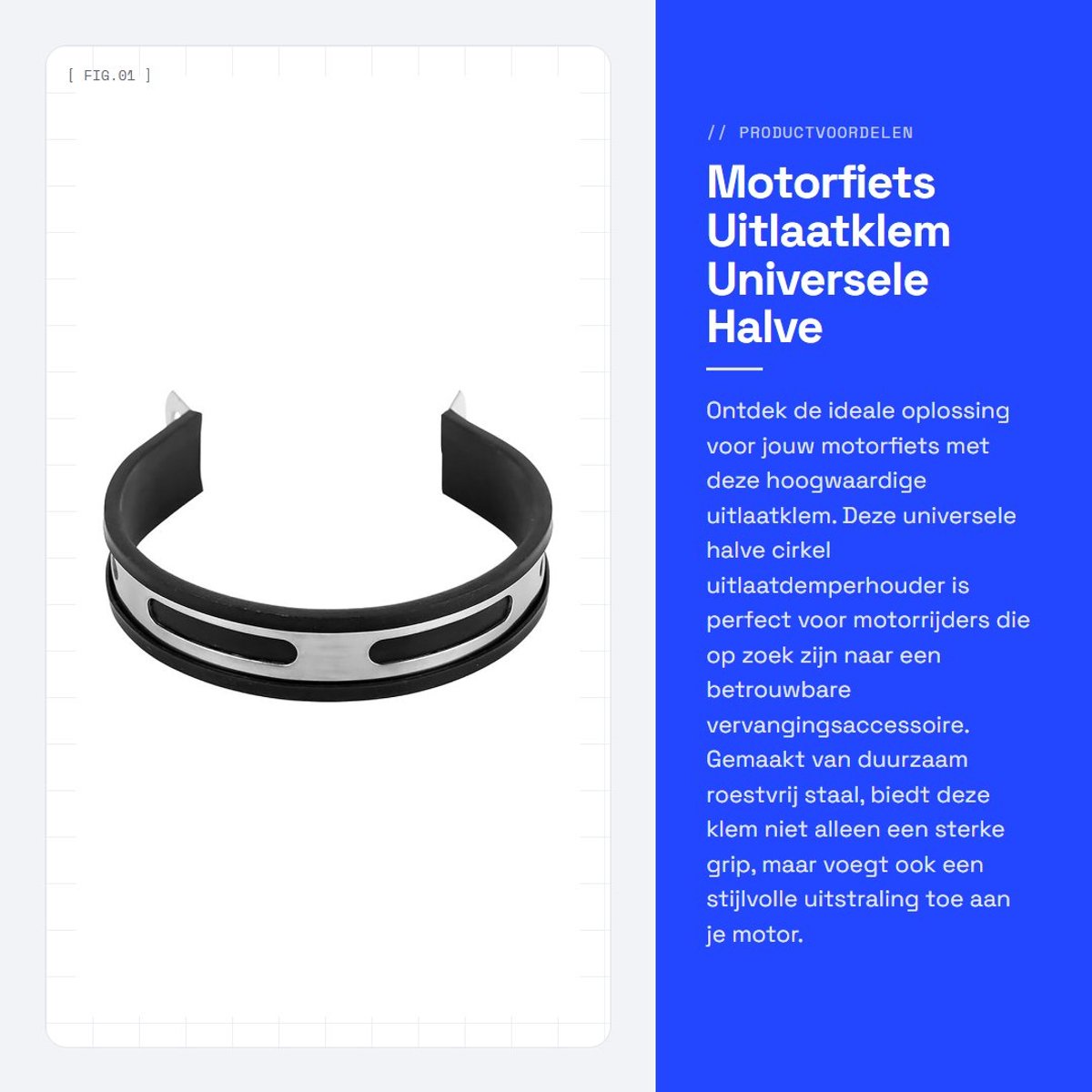 Dailygoods- Uitlaatklem Universele Pasvorm - Halve Cirkel - Uitlaatdemper Houder - Roestvrij Staal - Compact Design - Zwart/Zilver - Uitlaatbeugel