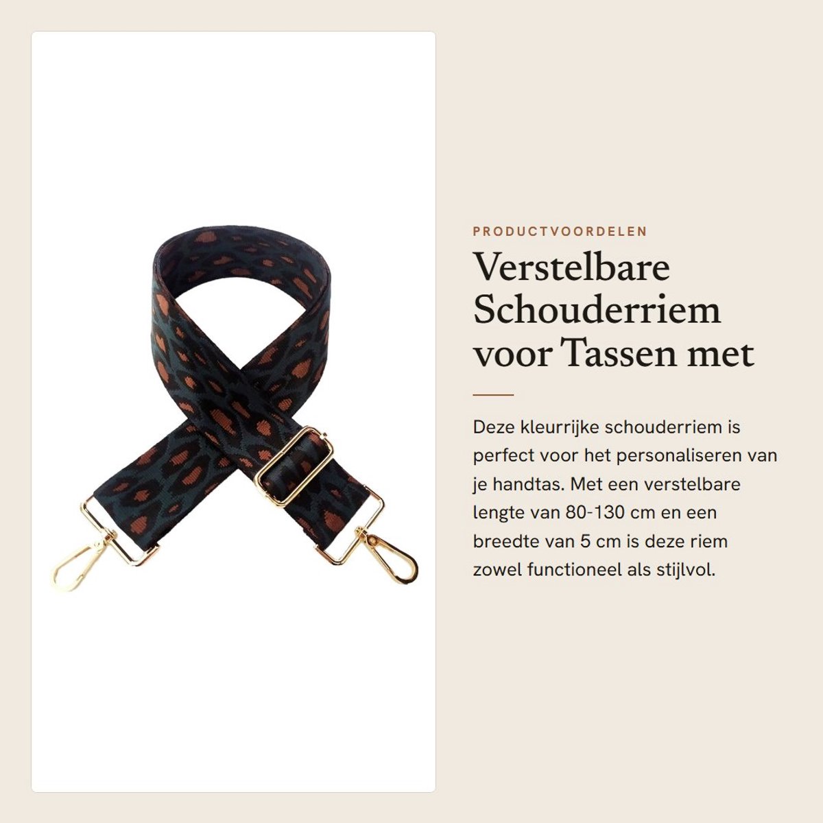 Dailygoods- Schouderriem Verstelbaar 80-130 cm - Tasriem - Draagriem - Katoen - Luipaardpatroon - 5 cm Breed - Tasband