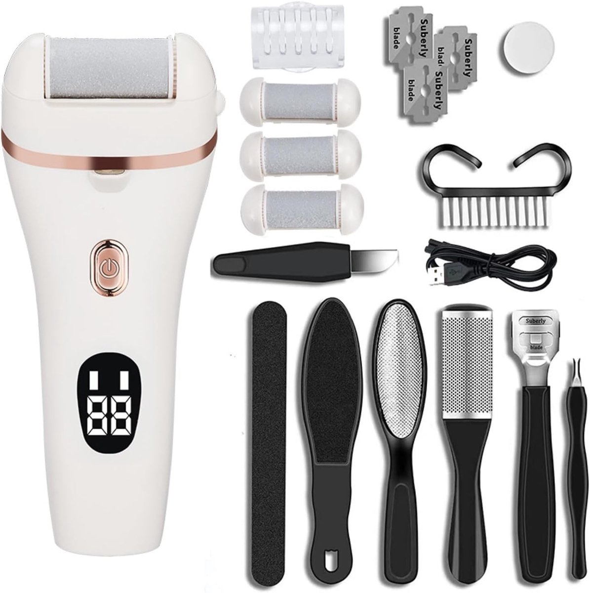 Elektrische Voetverzorging - Pedicure Set - Eelt Verwijderen - IPX7 Waterdicht - 3 Rollen - Wit