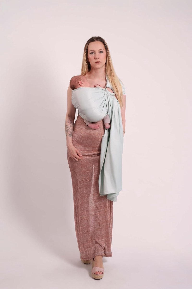Draagdoek zonder knopen - Ring sling - Baby dragen - Snel te installeren - Tot 14 kg - Wit goud – foto 6