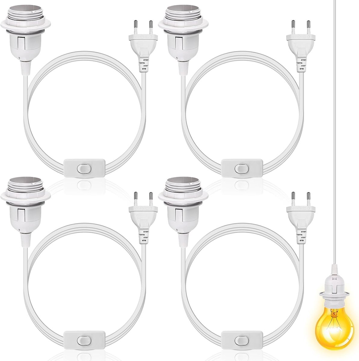 Lampvoet Set - Fitting met Snoer - Verlichting Maken - Met Schakelaar - 4 Stuks - Wit