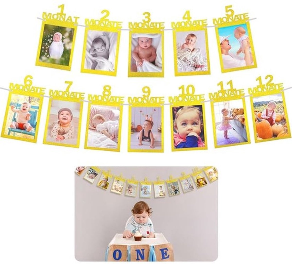 - foto-slinger - 1 jaar verjaardag - Baby feestdecoratie - Kinderkamer decoratie - Foto galerij - Perfect voor jongens en meisjes - Inclusief