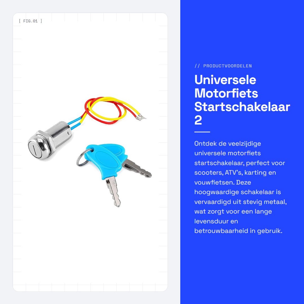 Dailygoods - Universele Motorfiets Startschakelaar - 2 Draad - Betrouwbare Kwaliteit - Multi - Scooter Startknop - Geschikt voor Karting, Vouwfiets...