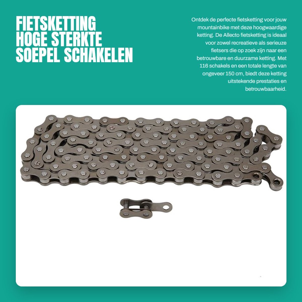 Dailygoods- Fietsketting Hoge Sterkte - 116 Schakels - 6/7/8 Versnellingen - Mountainbike - Snelsluiting - Soepel Schakelen - Fietschain