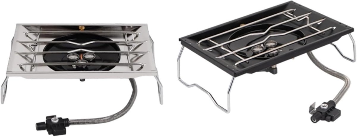 Camping Gasfornuis - Outdoor Kooktoestel - Buiten Koken - Winddichte Vlamstabiliteit - 42 x 12 x 31 cm - Zwart/Zilver