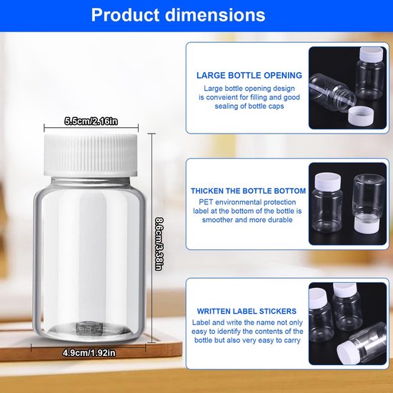 12 Stuks Juice Bottles - 100 ml Herbruikbare PET Flessen met Deksel voor Sap - Plastic Milk Bottle voor Sap en Waterdranken - Witte Flessen van Houssy. — afbeelding 3