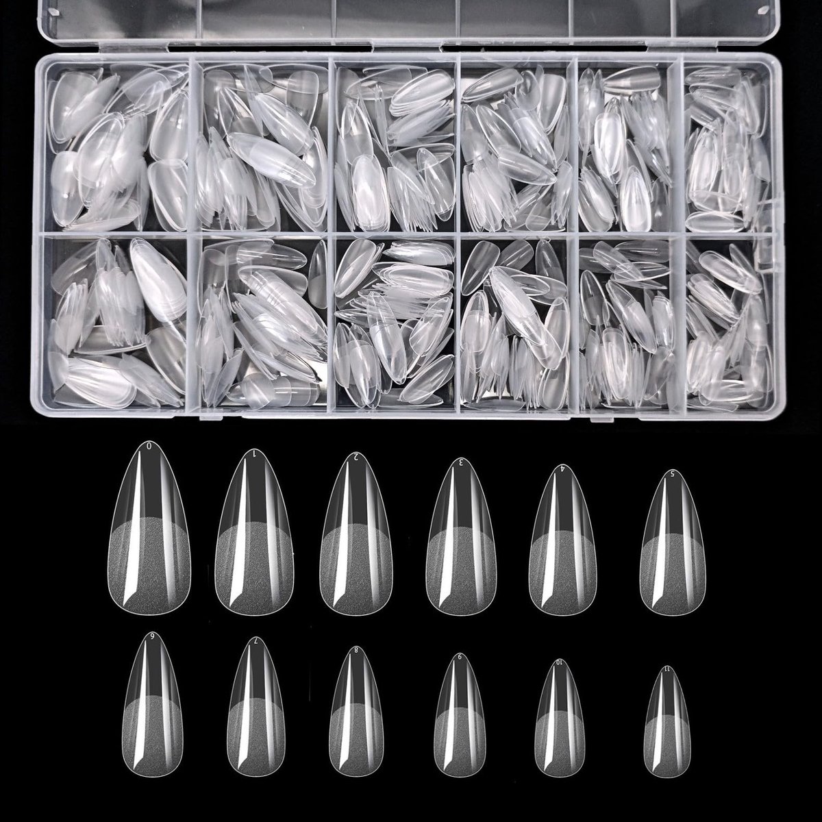 Dailygoods- Nageltips 600x - Amandelvorm - Transparant - Volledige Dekking - Kunstnagels - DIY Nagelverlenging - 12 Maten