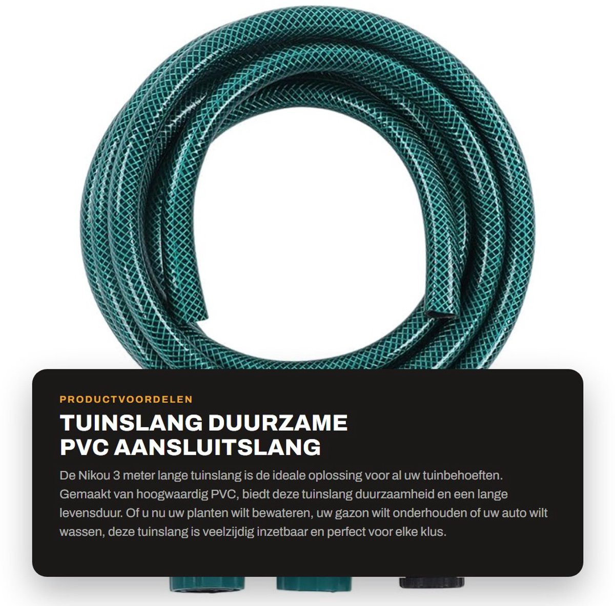 Dailygoods- Tuinslang 3 Meter - Duurzaam PVC - Hitte- en Weerbestendig - Flexibel - Snelkoppeling - Veelzijdig Gebruik - Waterslang