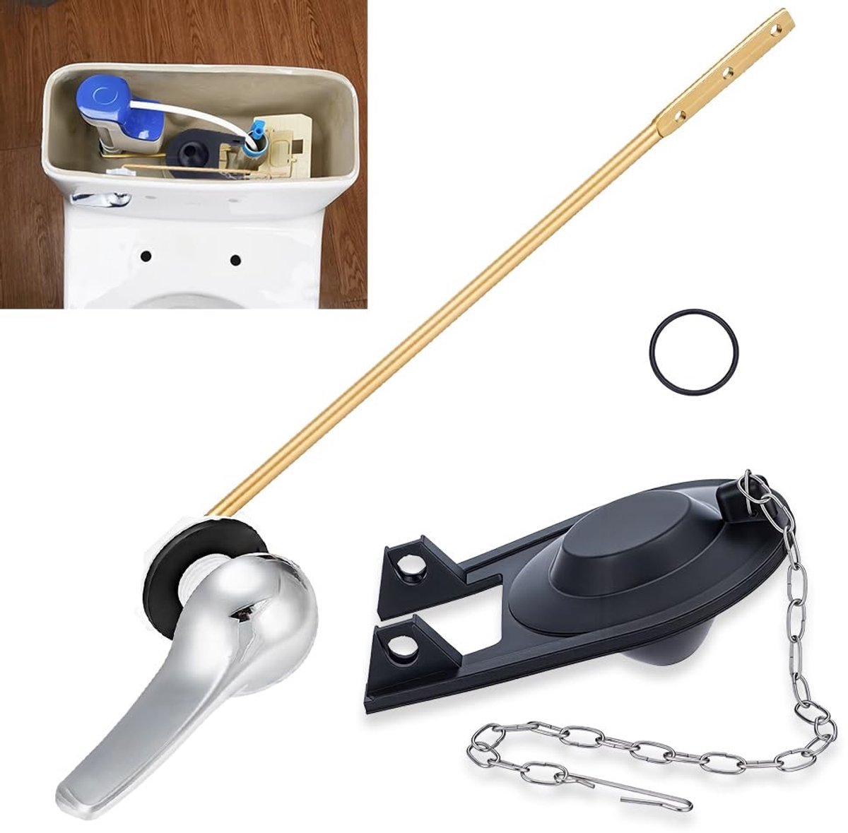 Dailygoods- WC Handvat Vervangingskit - Messing - Rubber Flapper - Universeel - Voor Toilet - Eenvoudige Installatie - Toilethandgreep