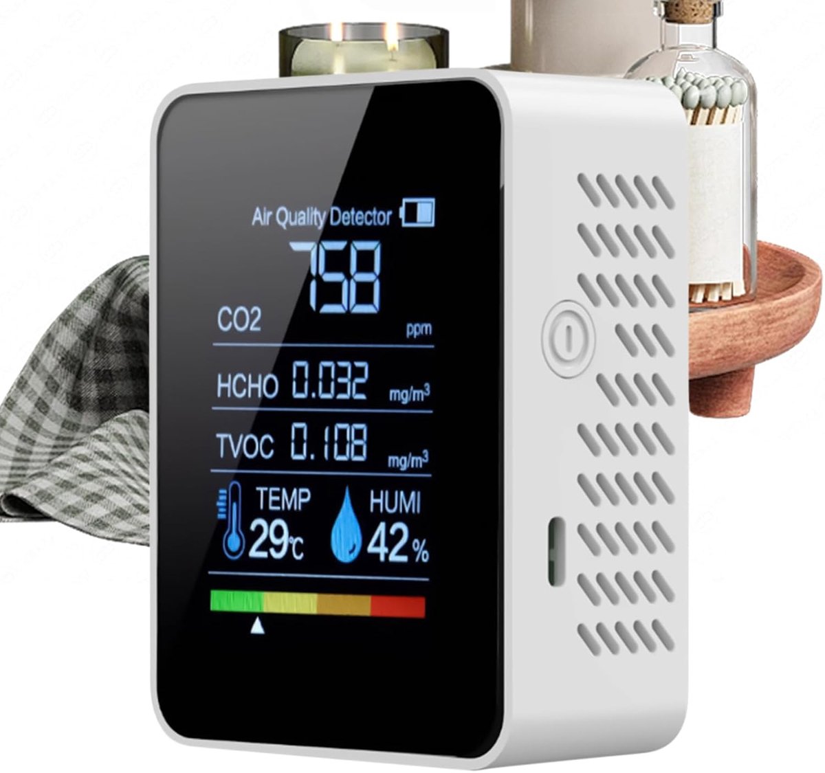 Luchtkwaliteit Monitor - CO2 Meter - Binnenklimaat Meten - Multiparameter Detectie - 5x10x5 cm - Zwart