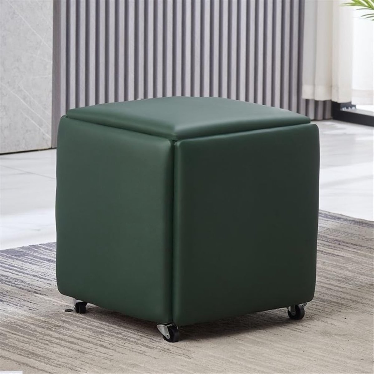 Draaibare Poef - Zitkubus Voetenbank - Ruimte Besparen - 5-in-1 Functionaliteit - 35 cm - Groen