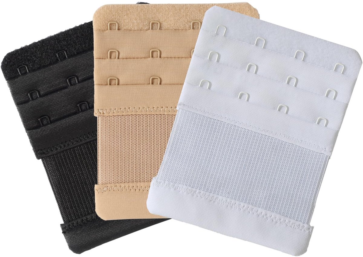 Dailygoods- Beha-verlengingen 4 Haken - 3 Stuks - Elastisch Nylon - Roestvrij Staal - 1,9 cm Afstand - Comfortabel Gebruik - Bh-extender