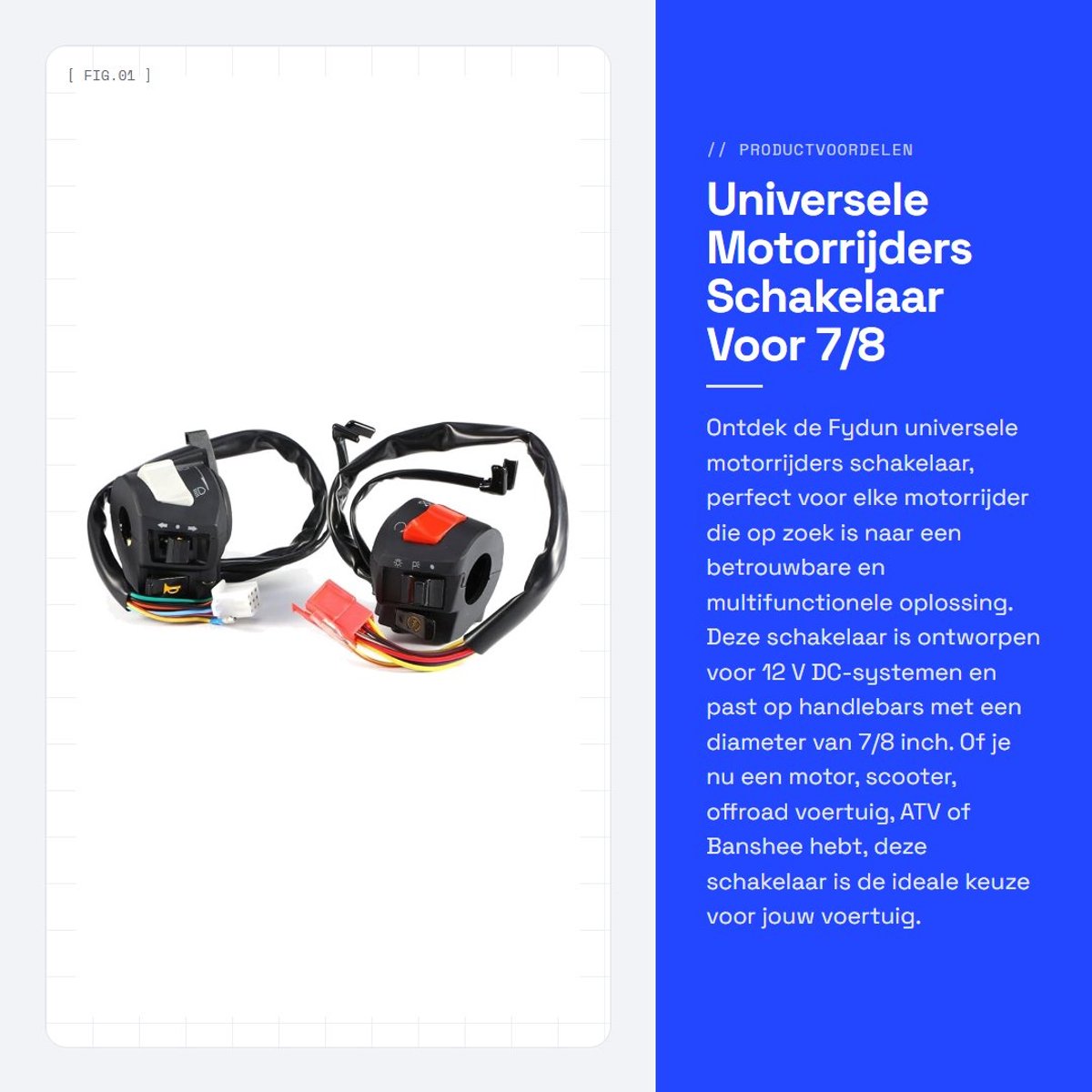 Dailygoods - Universele Motorrijders Schakelaar - Voor 7/8 Inch Handlebars - Links en Rechts - Betrouwbaar - Voor Motorfietsen - Eenvoudige Installati...