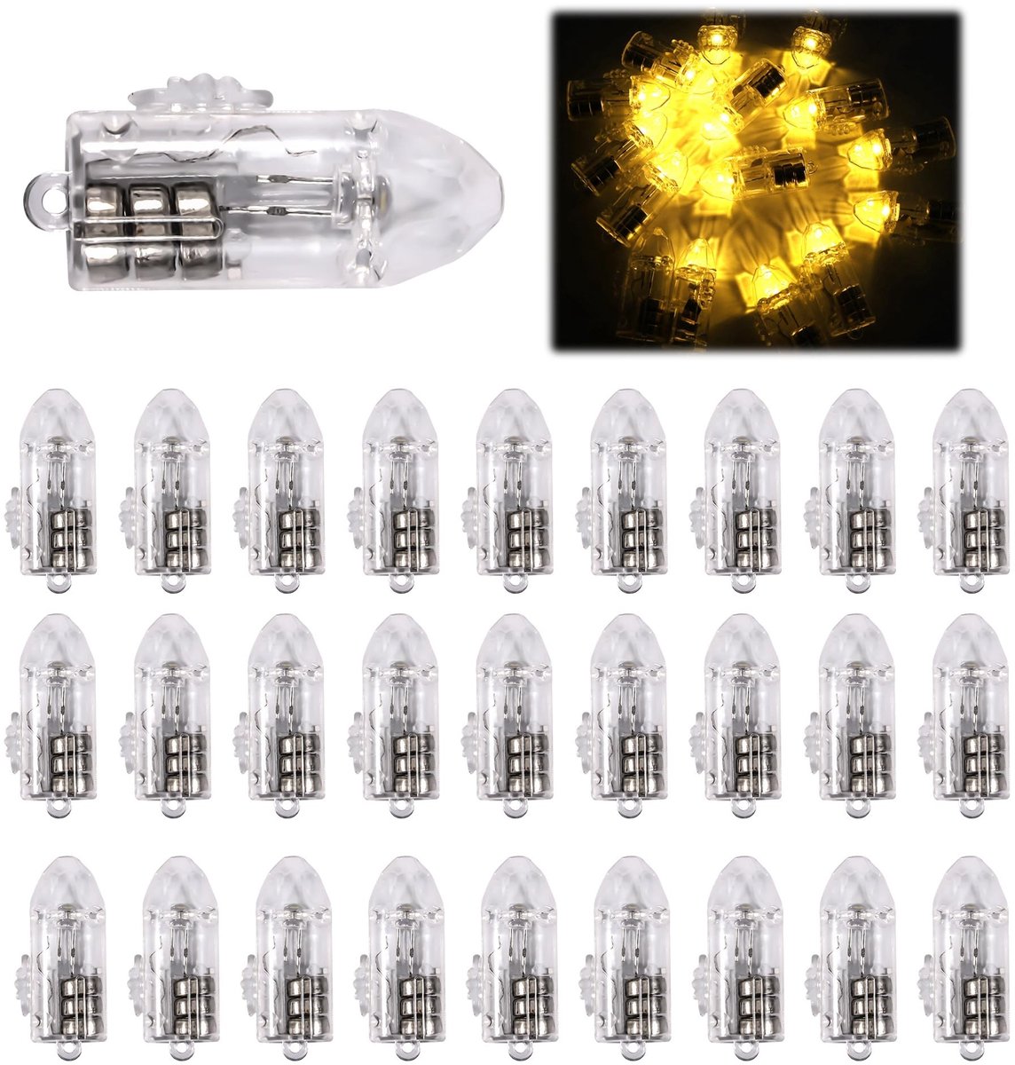 SnelShoppen - 30 Mini LED Lichten voor Ballonnen, Warm Wit Licht, Batterij Inclusief, Perfect voor Feesten, Bruiloften, Halloween en Kerstdecoraties