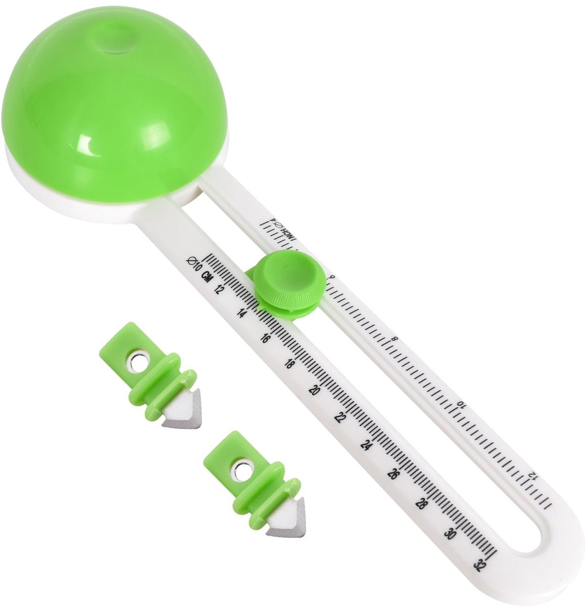 Dailygoods- Cirkelsnijder Verstelbaar - Papiersnijder met 3 Messen - Snijden van Circles 10-30 cm - Antislip - Kunststof - Lichtgewicht 70 gram