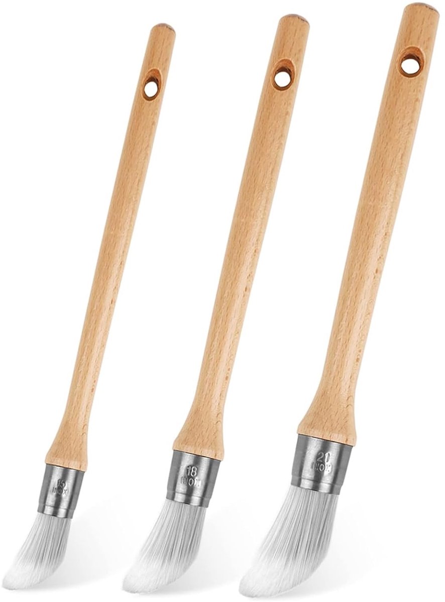 Dailygoods- Borstelset 3-delig - Ronde Houten Penseel - Lakkwast voor Hoeken - Vitrines en Smalle Gebieden - Roestvrij Stalen Interface - Hoogwaardige Stabiliteit - Schilderkwasten