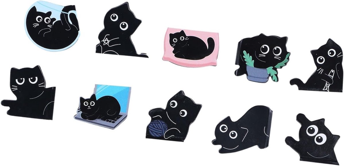 Set van 10 magnetische boekenleggers met kattendesign, creatieve cadeaus voor boekenliefhebbers en lezers, uniek en praktisch