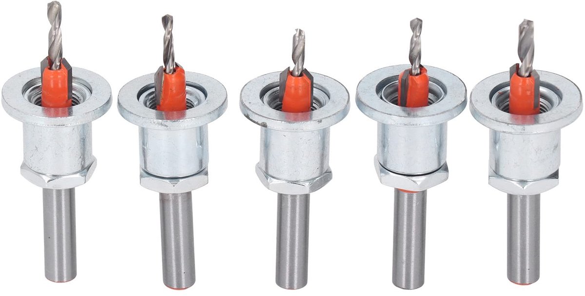 Dailygoods- Verzinkboorset 5-delig - Verstelbare Verzinkboor - HRC50-54 Hard Gelegeerd Staal - Slijtvast en Duurzaam - Consistente Diepte - Voor Hout en Metaal - Boorset