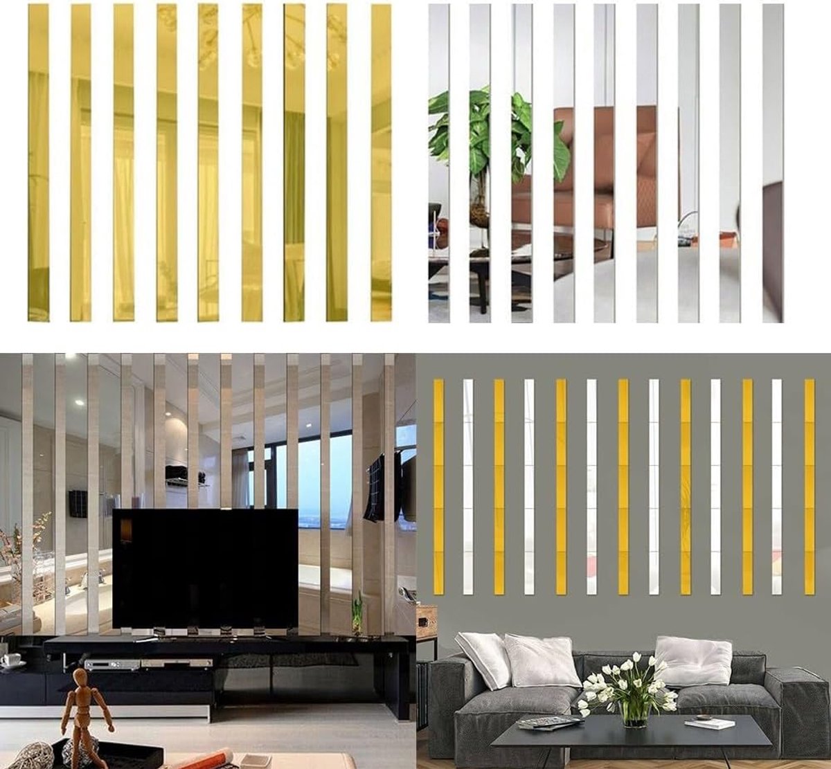 Spiegel muurstickers - Acryl tegels - Wand decoratie - Zelfklevend mozaïek - 10 stuks - Zw