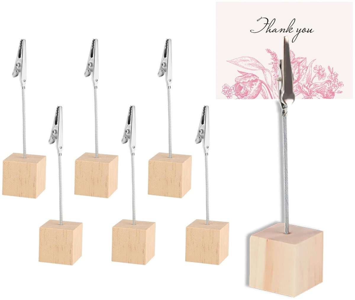 Dailygoods- Fotoklemmen 6 stuks - Houten Klemmen - Memo-houders - Tafelkaarthouder - Fotohouder met Krokodillenclip - Duurzaam Materiaal - Memo Clip