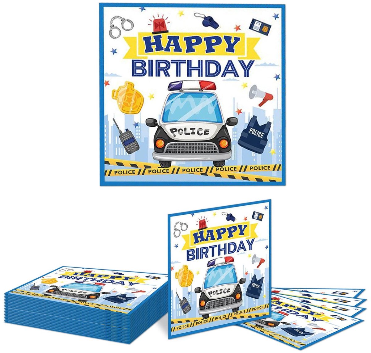 Dailygoods- Servetten Politieauto Thema - 20 Stuks - Papieren Servetten - Verjaardagsfeest Decoraties - Eetbaar Inkt - Stevig Papier - Feestservetten