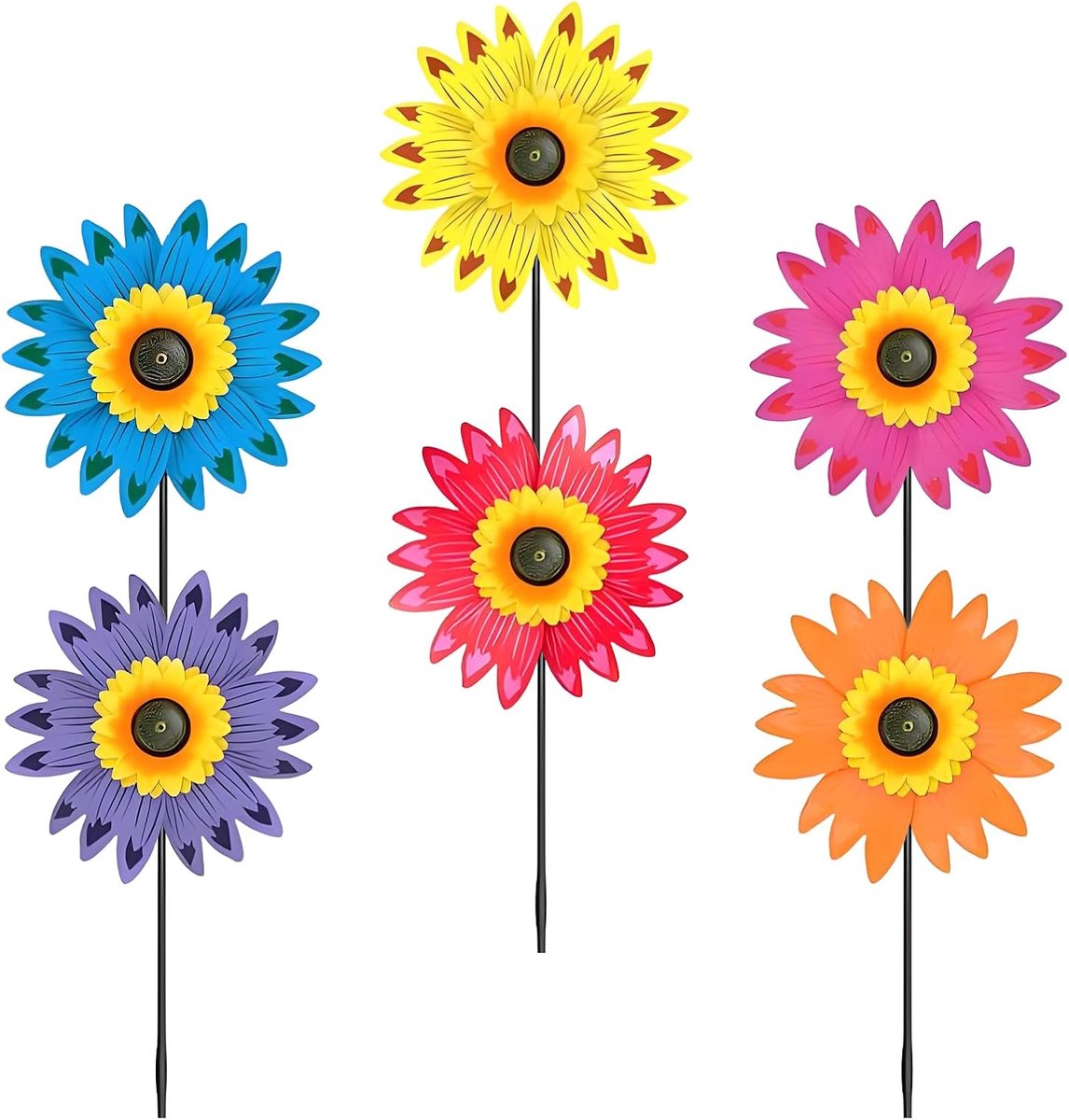 Bloemen Windmolentjes - Buiten Decoratie - Tuin Verfraaien - Weerbestendige Afwerking - 6 Stuks - Zonnebloem