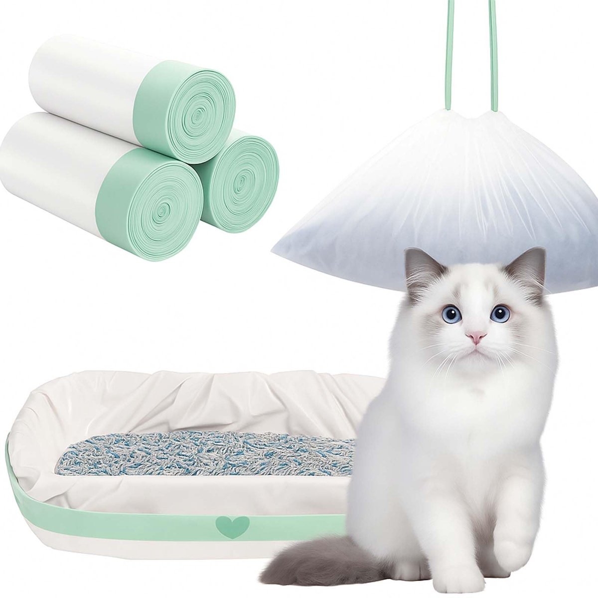 Dailygoods- Kattenbakzak 30 stuks - Scheurvast & lekvrij - Kattentoiletzakken met trekkoord - Draagvermogen 10 kg - 94x45 cm - Hoge dichtheid polyethyleen - Afvalzakken