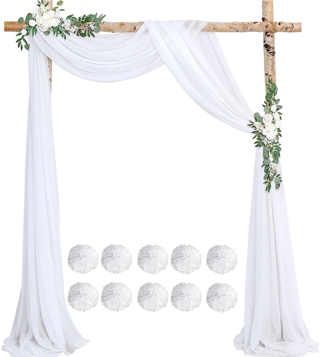 Dailygoods- Trouwboog 0,76 x 6 m - 2 Stuks - Polyestervezel - Bruiloftsgordijn - Papieren Bloembollen - Duurzaam en Herbruikbaar - Decoratieboog