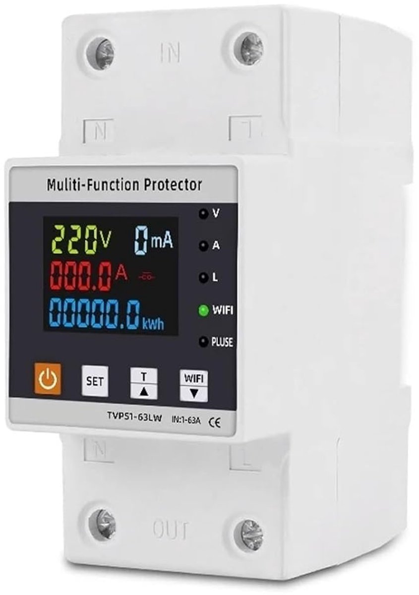 Aardlek Beveiliging - Stroomonderbreker Timer - Veilig Elektriciteit Gebruik - Overspanning Onderspanning Bescherming - 63A - Grijs