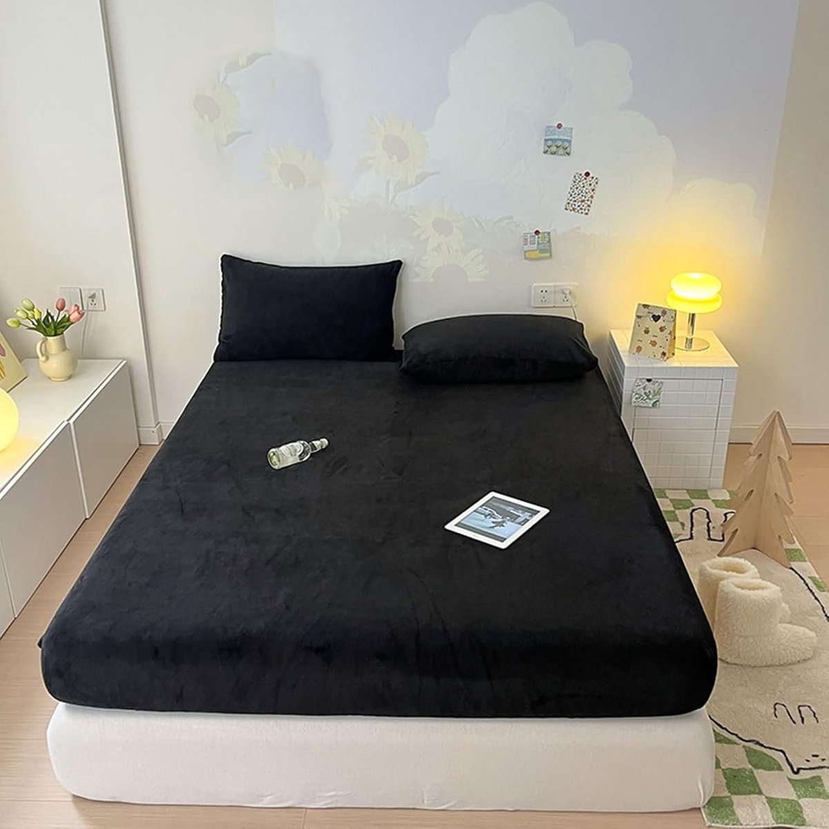Hoeslaken Fluweel - Zacht Beddengoed - Slaapkamer Comfort - Effen Patroon - 120x200 cm - Zwart