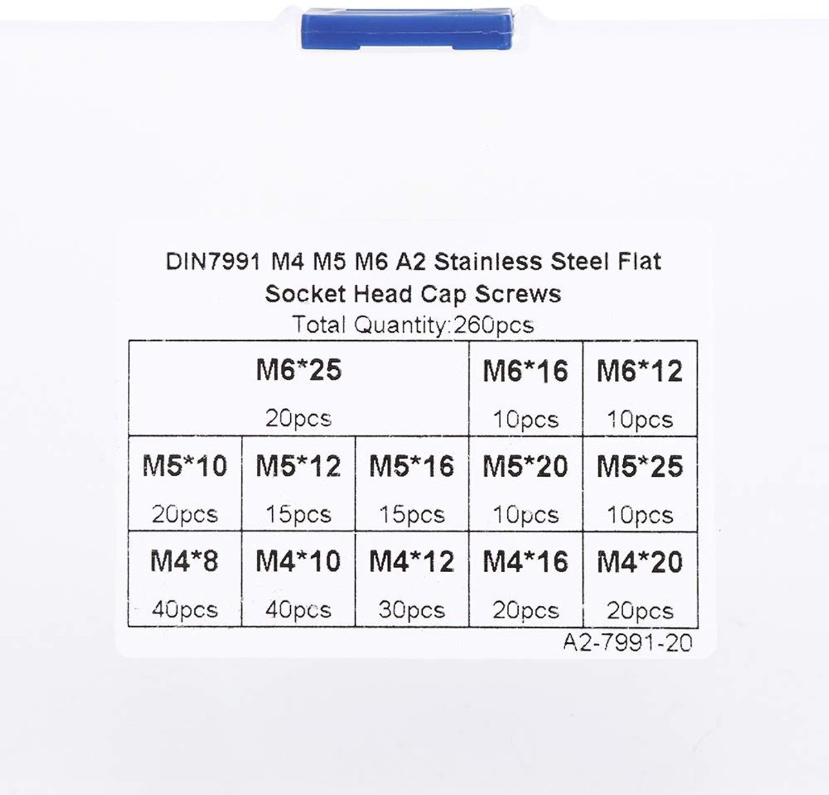 Dailygoods - 260-delige platte schroefset - M4 M5 M6 platte schroeven - Roestvrij staal - Voor bevestigingsmiddelen - Ideaal voor elektronica