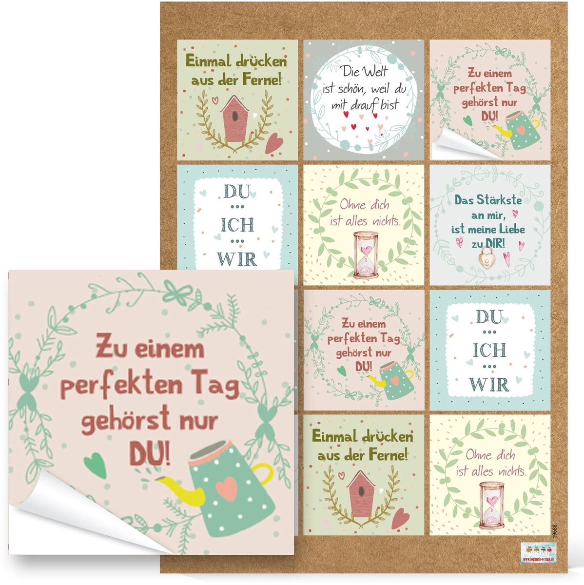 Dailygoods- Spreukenstickers Hoogwaardige Designs - Cadeaulint - Verpakkingen - Brieven - 6 x 6 cm - Papier - Kleurrijk - Cadeaustickers