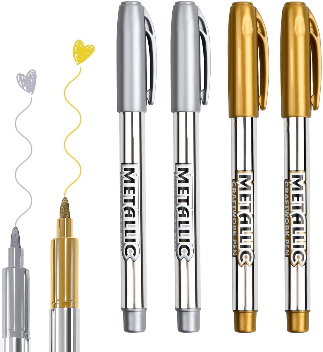Acrylverf Markers Set van 4 - Goud en Zilver Metallic - Glanzend Effect - Perfect voor Creatieve Illustraties - SnelShoppen