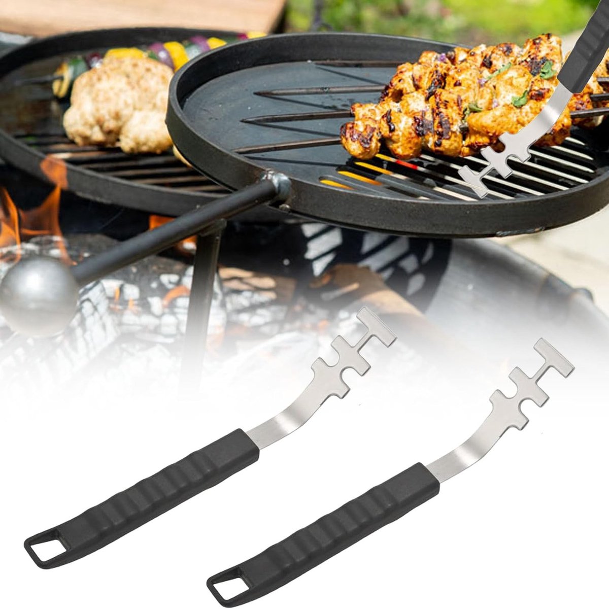 Grillroosterlifters - Zwart - 27 cm - Roestvrij Staal met Handgreep - Voor Barbecue en Grill