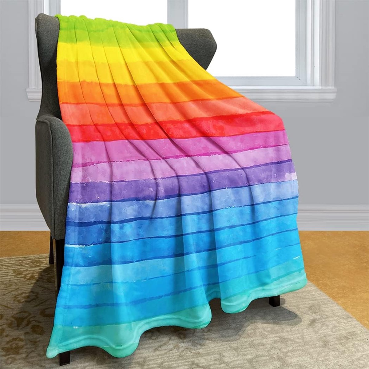 Fleece dekbed 150 x 200 cm - flannel - kleurrijke regenboog - ideaal voor op de bank - SnelShoppen