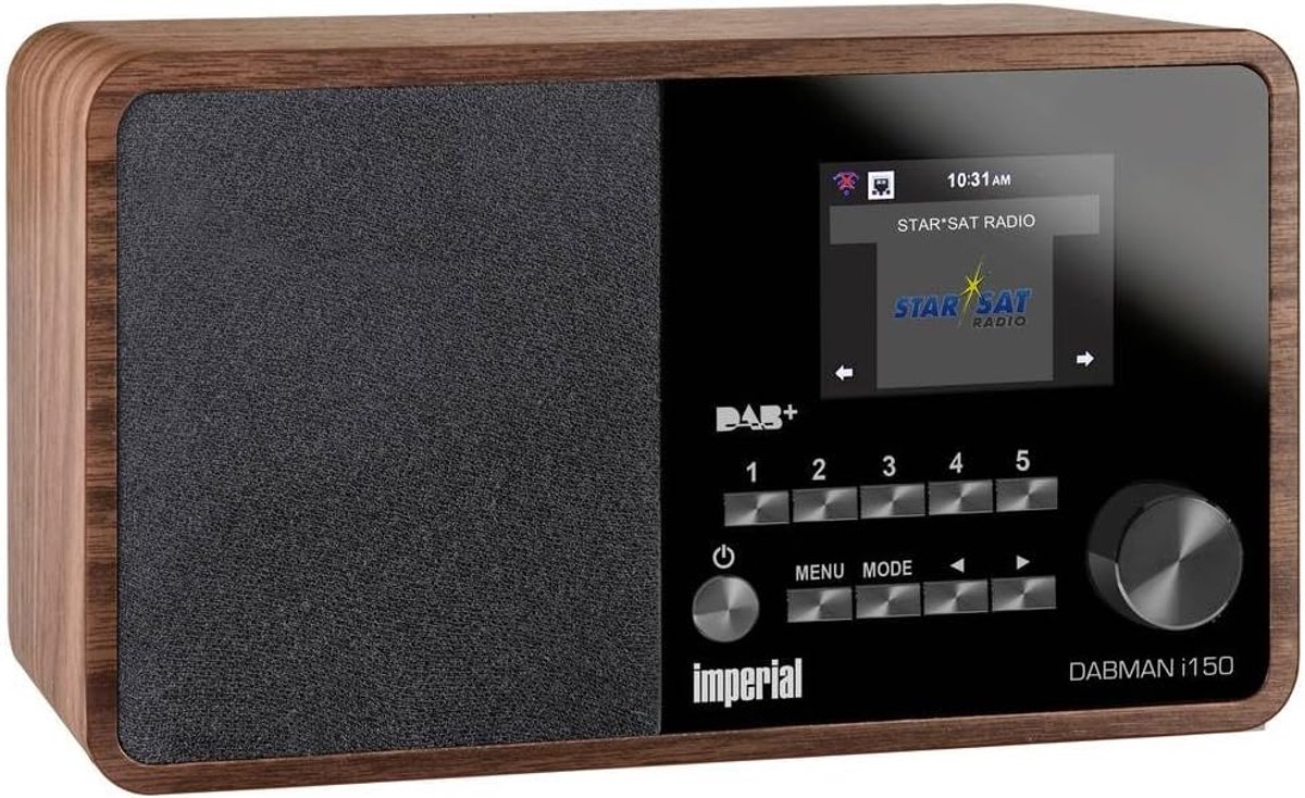 SnelShoppen - DABMAN i150 Internet Radio/Digitale Radio met DAB+/DAB, FM, USB, WLAN en 2.8 Inch Kleuren Display in Bruin Hout voor Thuis, Camping en F