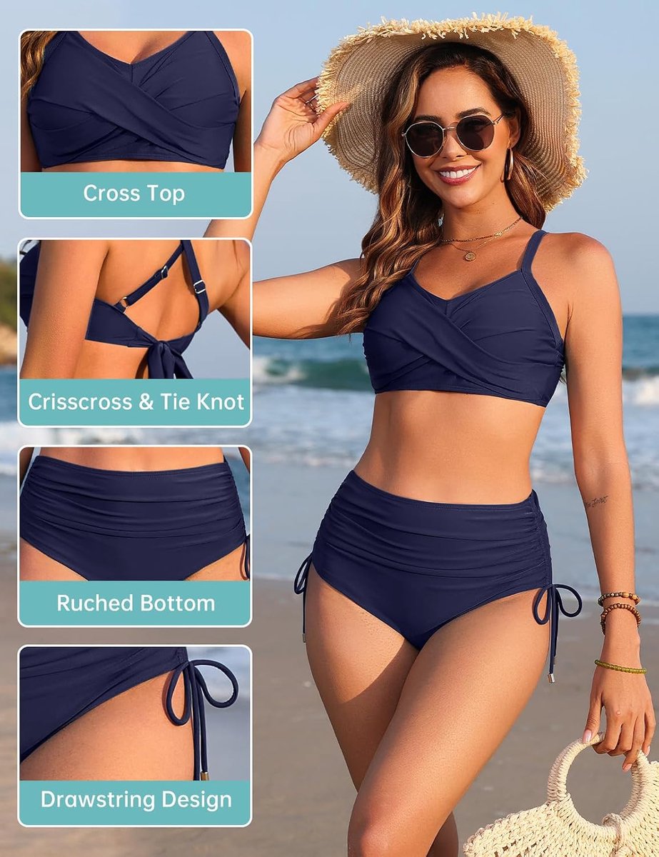 Dames bikiniset V-hals hoge taille tweedelig badpak elegant push-up badmode crossover zwempak