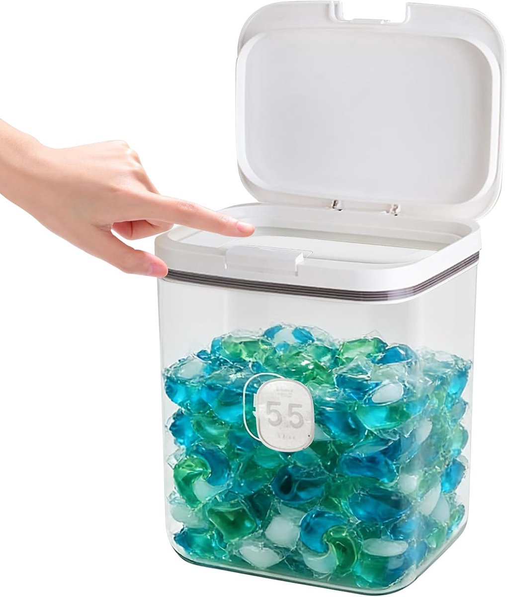 5,5 l wasmiddelopslag, automatische pop-up wasmiddelopslag, waspoeder opbergdoos, wasmiddelbox, wasmiddeldispenser met maatbeker