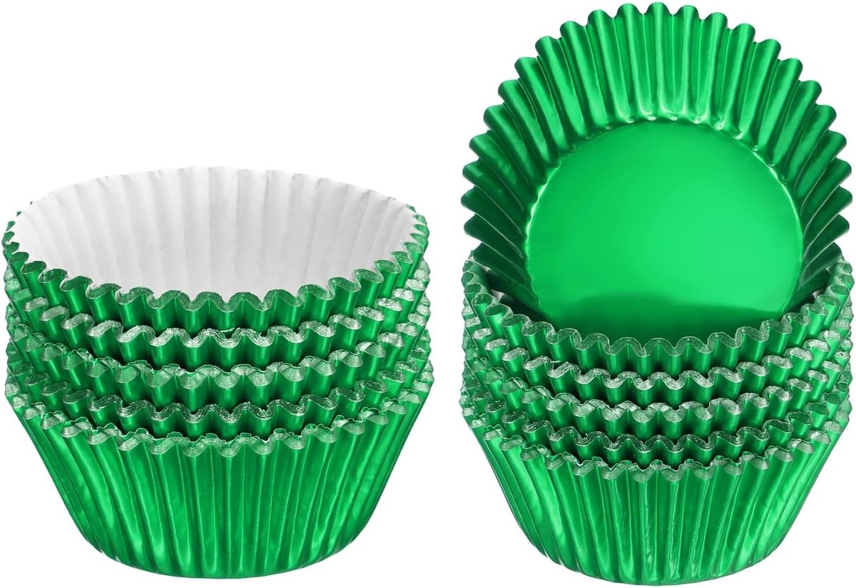 100 stuks groene pannenkoekenvormpjes van aluminium, cupcake-vormpjes van metaal, standaardformaat, antiaanbaklaag, voor feestjes, bruiloften, verjaardagen