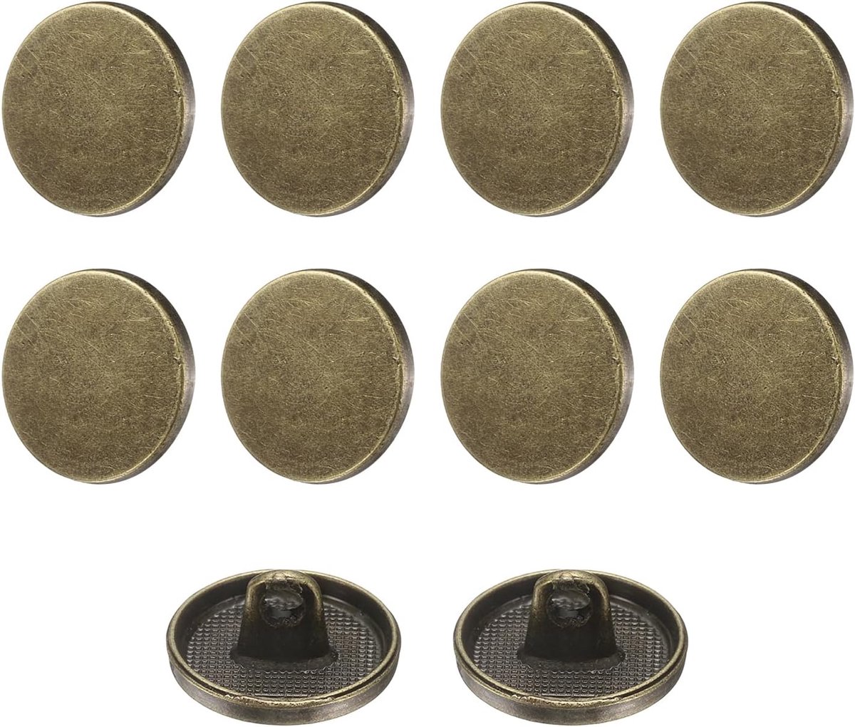 Knopen, 15 mm, metaal, platte buttons om aan te naaien, ronde knutselknopen voor kleding, broeken, mantels, jassen, blazer, hemd, pakken, decoreren handwerk, zelf maken, brons