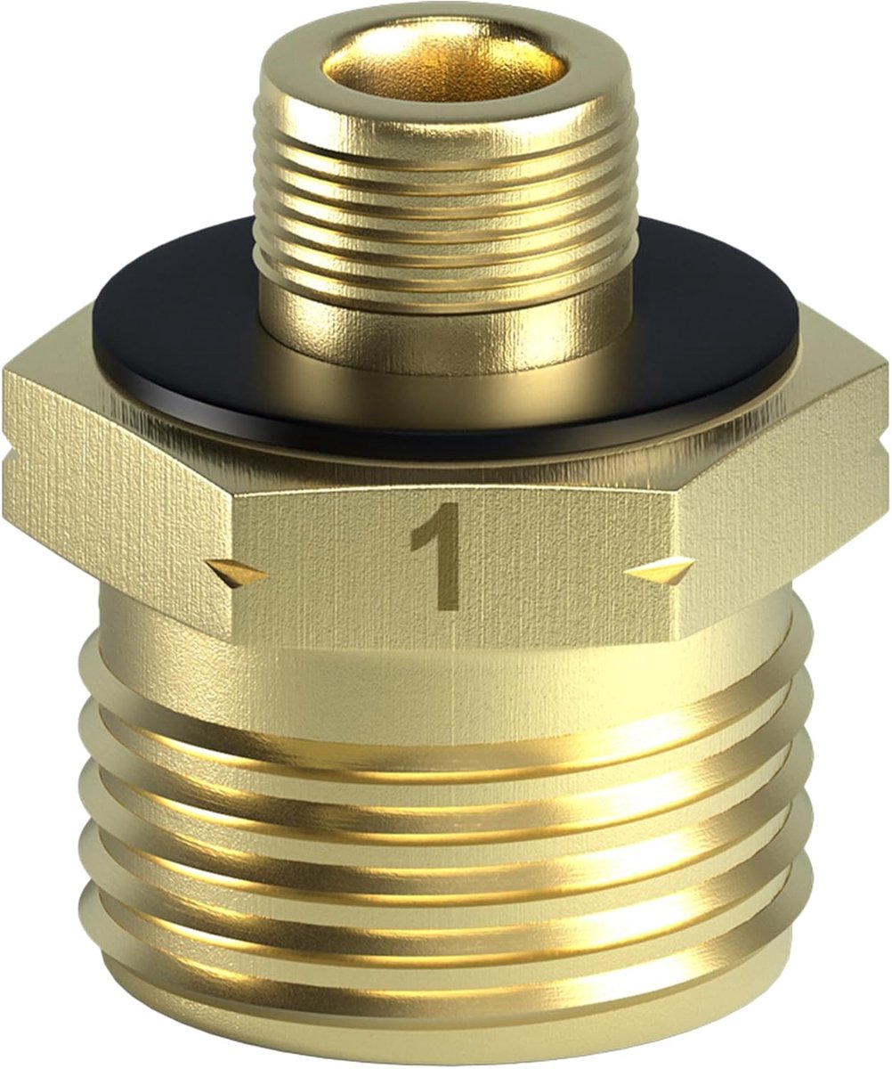 M10 x 1.5 AG Messing Gasadapter Nr.1 voor het verbinden van een Duitse drukregelaar met Italiaanse en Zwitserse gasflessen
