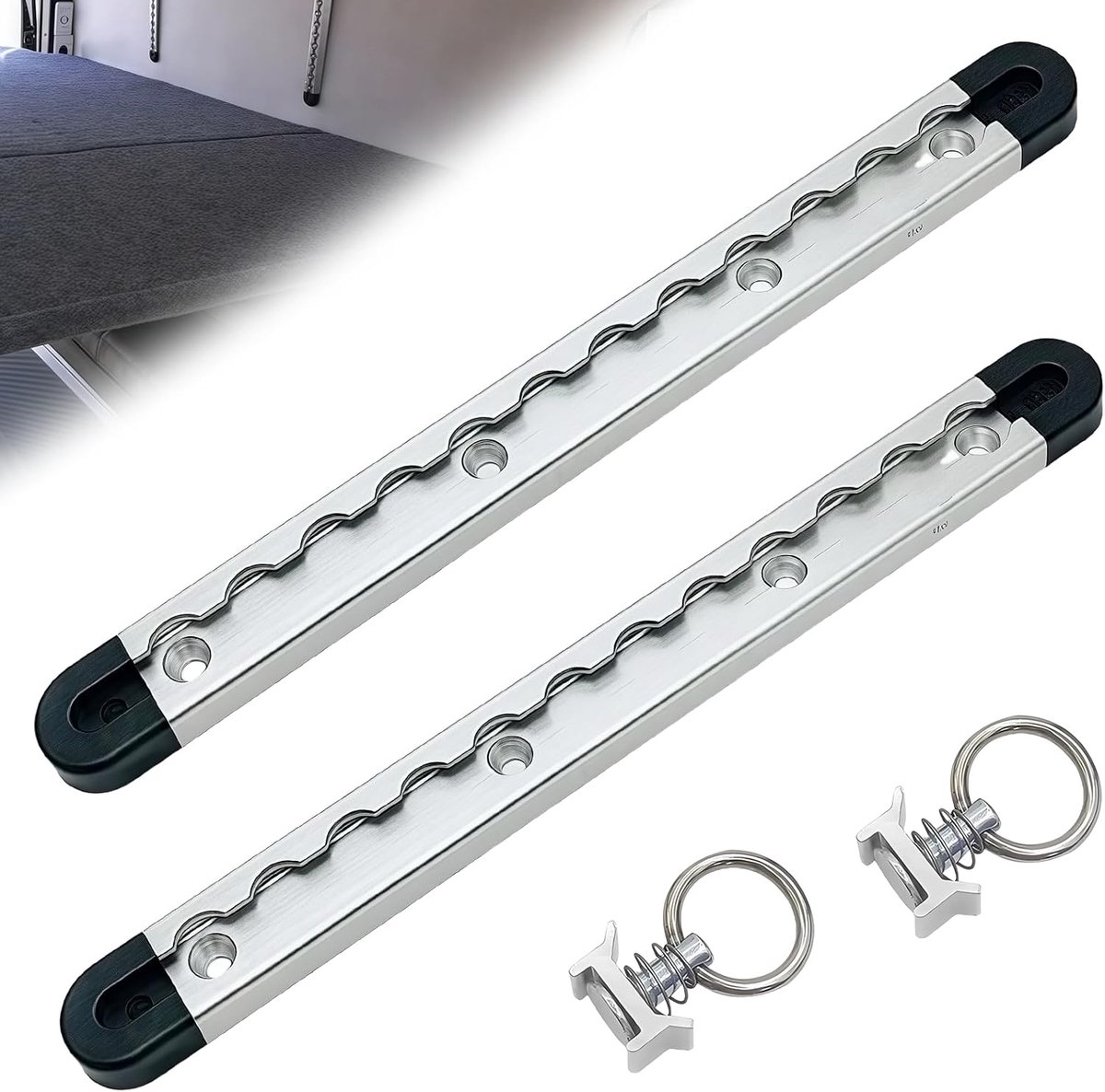 2 stuks aluminium airline rail: airline rail halfrond met 2 ogen en 4 eindkappen, ladingzekering sjorrails, aluminium sjorrail voor aanhangwagens, auto's, campers, campers