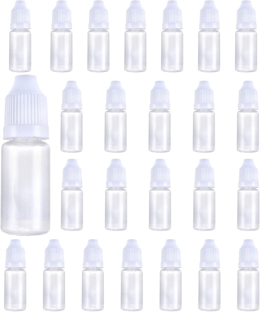 25Pcs10ml0.35oz Lege Plastic Druppelflesjes Knijpbare Eye Vloeibare Druppelaar Flessen met Schroefdoppen voor Essentiële Oliën Vloeistoffen (Fles+Tip cap+GLB)
