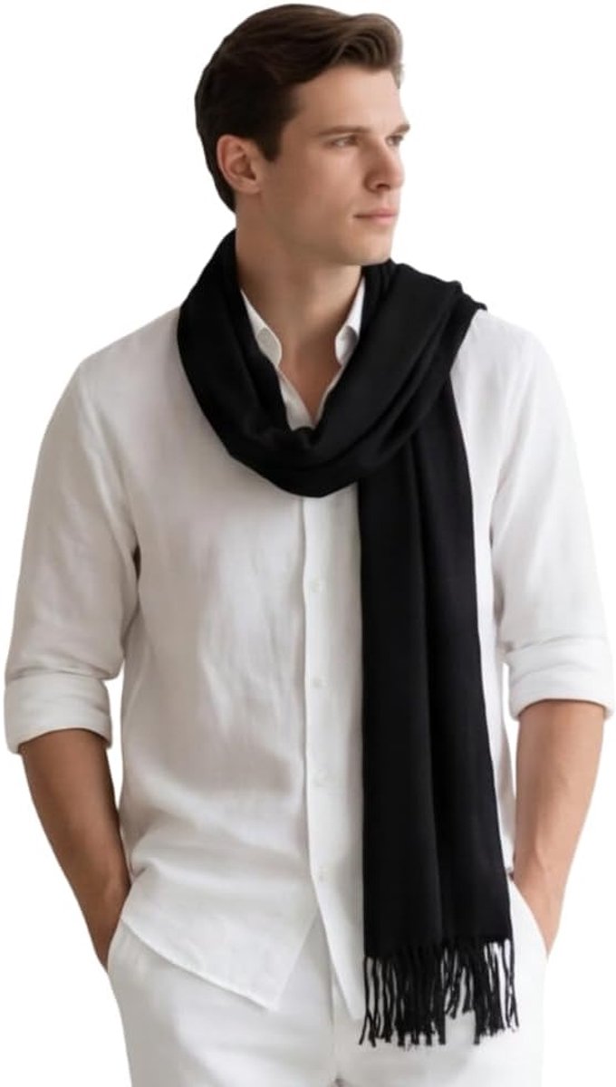 zomersjaal kasjmier 180 x 70 cm dun voor formele gelegenheden pak elegante stijl klassieke herensjaal cadeau voor hem, zwart, 200x70