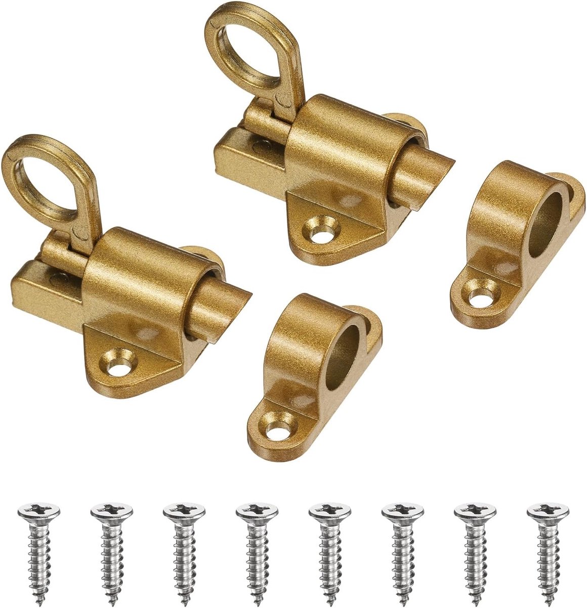 METERXITY 2-pack zelfsluitende vergrendelingen, aluminiumlegering veerkrachtige boutvergrendeling met schroeven voor kastdeur/raam/poort, automatisch schuifdeurslot [goud]