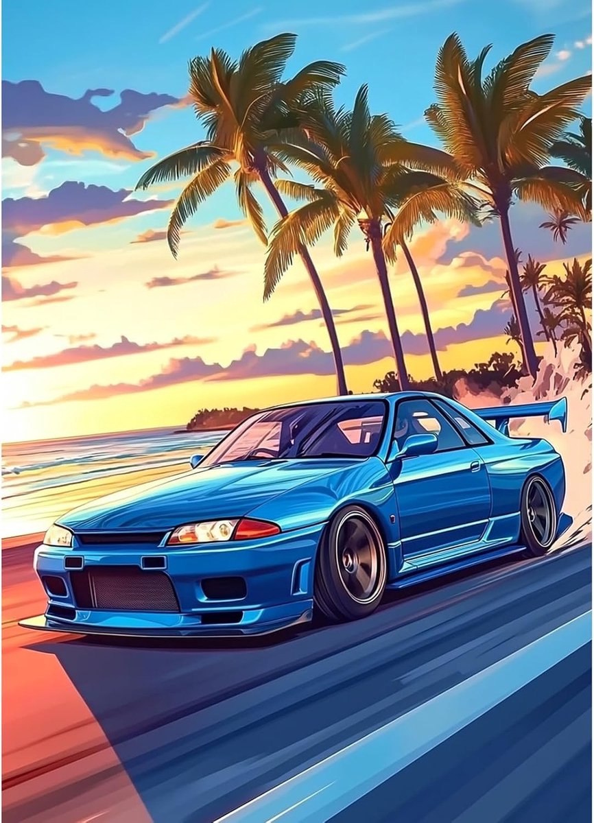 5D Diamond Art sportwagen, doe-het-zelf diamantschilderijkits voor volwassenen, ronde volledige boor, kustdiamanten stippen mozaïek schilderij, kristal edelsteen kunst ambacht voor thuis