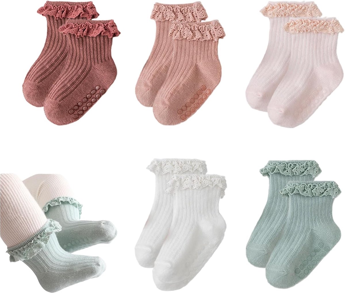 5 paar babysokken 0-6 maanden, babysokken, stoppersokken baby voor kinderen